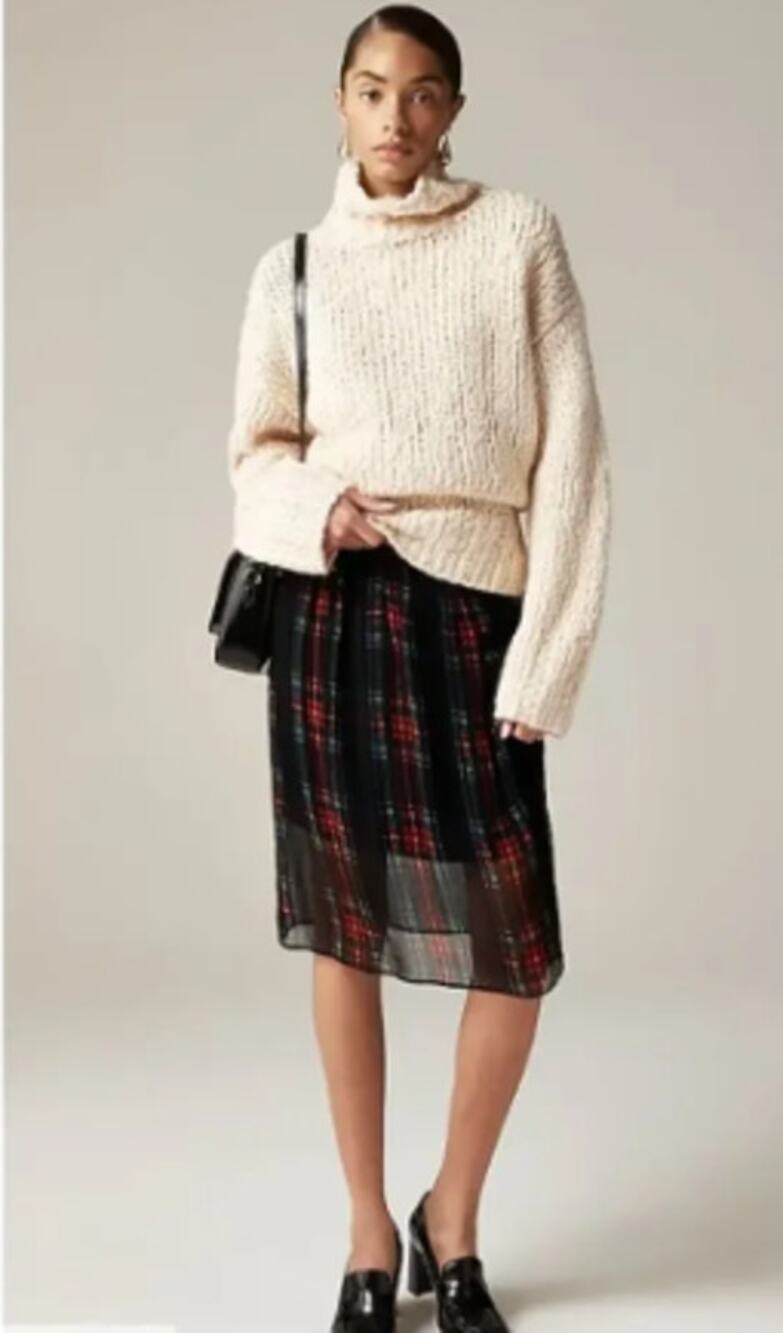 NWT J. Crew Gwen Knee-length Layered Slip Skirt in Tartan Chiffon Size XXS